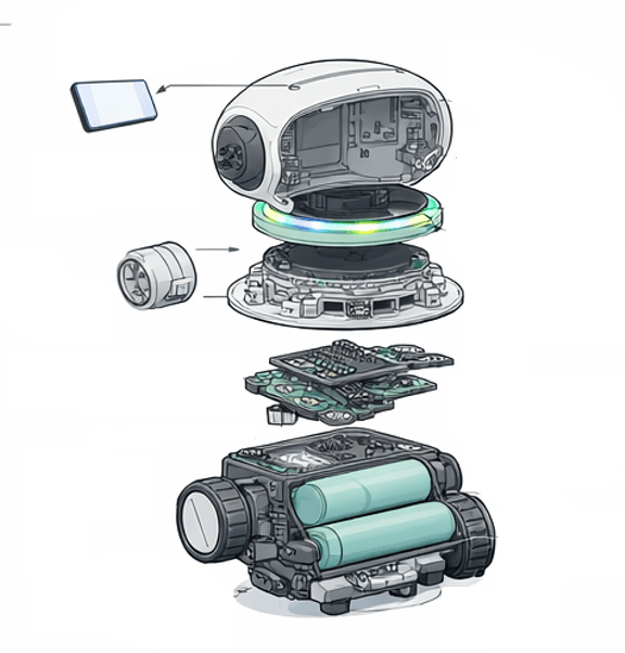 Exploded technical concept view of AI Companion